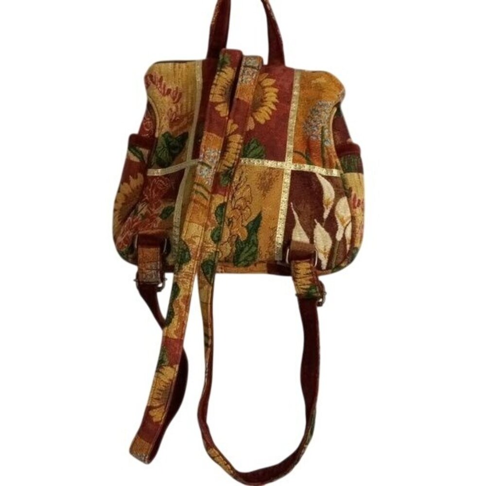 Paul Brent Backpack Bag Floral Tapestry Double Straps Top Handle - Picture 5 of 12